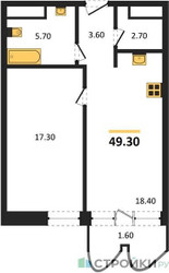 Планировка однокомнатной(квартира) площадью 49.3 квадратных метров в ЖК “ЖК Союз (СВАО)”