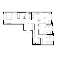 Планировка трехкомнатной(квартира) площадью 77.3 квадратных метров в “ЖК Онежский вал”