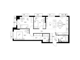 Планировка трехкомнатной(квартира) площадью 81.2 квадратных метров в ЖК “ЖК Ильинские луга”