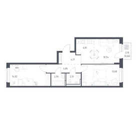 Планировка двухкомнатной(квартира) площадью 60.04 квадратных метров в ЖК “ЖК Новое Видное”
