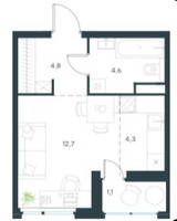 Планировка студии(квартира) площадью 27.5 квадратных метров в “ЖК Level Лесной”