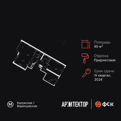 Планировка трехкомнатной(квартира) площадью 90.3 квадратных метров в ЖК “ЖК Архитектор”