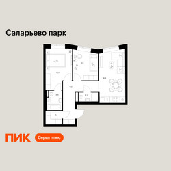 Планировка двухкомнатной(квартира) площадью 54.9 квадратных метров в ЖК “ЖК Саларьево парк”