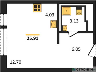 Планировка студии(квартира) площадью 25.91 квадратных метров в ЖК “ЖК Егорово Парк”