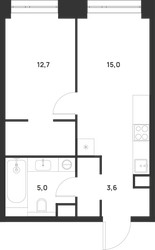 Планировка однокомнатной(квартира) площадью 36.3 квадратных метров в ЖК “ЖК Войс”