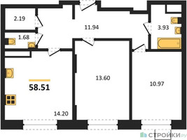 Планировка двухкомнатной(квартира) площадью 58.51 квадратных метров в “ЖК Новотомилино”