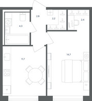 Планировка однокомнатной(квартира) площадью 38.1 квадратных метров в “ЖК Равновесие”