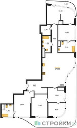 Планировка 4+ комнатной(квартира) площадью 174.8 квадратных метров в ЖК “ЖК Остров”