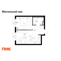 Планировка однокомнатной(квартира) площадью 35 квадратных метров в “ЖК Митинский лес”