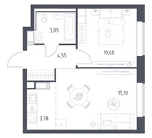Планировка однокомнатной(квартира) площадью 37.8 квадратных метров в “ЖК Томилино Парк”