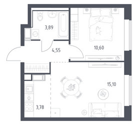 Планировка однокомнатной(квартира) площадью 37.8 квадратных метров в ЖК “ЖК Томилино Парк”