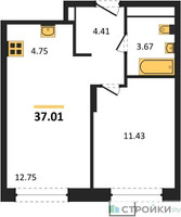 Планировка однокомнатной(квартира) площадью 36.8 квадратных метров в “ЖК Новоград Павлино”