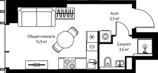 Планировка студии(квартира) площадью 22.8 квадратных метров в “ЖК Веер”