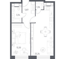 Планировка однокомнатной(апартаменты) площадью 46.11 квадратных метров в “ЖК Пятницкое 58 (Перец)”