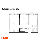Планировка двухкомнатной(квартира) площадью 57.4 квадратных метров в “ЖК Кузьминский лес”