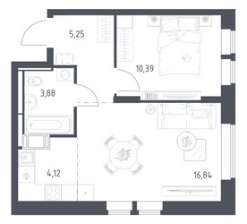 Планировка однокомнатной(квартира) площадью 40.48 квадратных метров в ЖК “ЖК Большое Путилково”