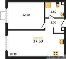 Планировка однокомнатной(квартира) площадью 37.5 квадратных метров в “ЖК Лучи-2”