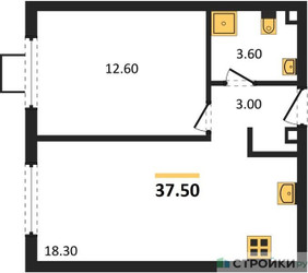 Планировка однокомнатной(квартира) площадью 37.5 квадратных метров в ЖК “ЖК Лучи-2”