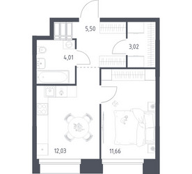 Планировка однокомнатной(апартаменты) площадью 36.22 квадратных метров в ЖК “ЖК Апарт-отель Тропарево парк”