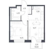 Планировка однокомнатной(квартира) площадью 35.81 квадратных метров в “ЖК Квартал Ивакино”
