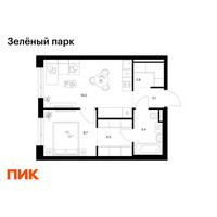 Планировка однокомнатной(квартира) площадью 38.8 квадратных метров в “ЖК Зеленый парк”