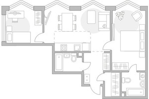 Планировка двухкомнатной(квартира) площадью 70.58 квадратных метров в “ЖК Мневники от Гранель”