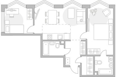 Планировка двухкомнатной(квартира) площадью 70.58 квадратных метров в ЖК “ЖК Мневники от Гранель”