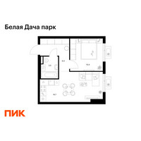 Планировка однокомнатной(квартира) площадью 37 квадратных метров в “ЖК Белая Дача парк”