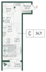 Планировка студии(квартира) площадью 36.6 квадратных метров в ЖК “ЖК Рига Хиллс”