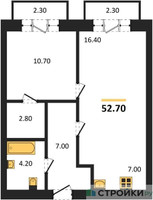 Планировка однокомнатной(квартира) площадью 52.7 квадратных метров в “ЖК Квартал Метроном”