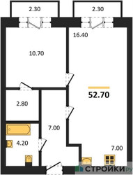 Планировка однокомнатной(квартира) площадью 52.7 квадратных метров в ЖК “ЖК Квартал Метроном”