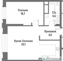 Планировка однокомнатной(квартира) площадью 58.8 квадратных метров в “ЖК Ренессанс”