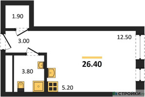 Планировка студии(квартира) площадью 26.4 квадратных метров в “ЖК Первый Московский”
