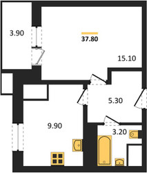Планировка однокомнатной(квартира) площадью 37.8 квадратных метров в ЖК “ЖК Парк Легенд 2”