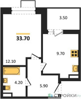 Планировка однокомнатной(квартира) площадью 33.7 квадратных метров в “ЖК Бунинские кварталы”