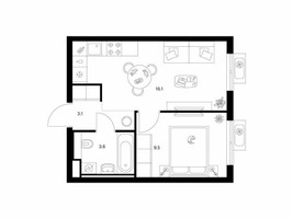 Планировка однокомнатной(квартира) площадью 32.3 квадратных метров в “ЖК Митинский лес”