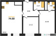 Планировка двухкомнатной(квартира) площадью 74 квадратных метров в “ЖК iLove (АйЛав)”