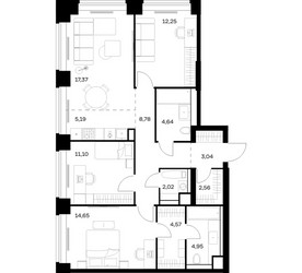 Планировка трехкомнатной(квартира) площадью 91.12 квадратных метров в ЖК “ЖК НОВА”