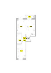 Планировка трехкомнатной(квартира) площадью 65.81 квадратных метров в ЖК “ЖК Радость (Радумля Парк)”