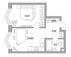 Планировка однокомнатной(квартира) площадью 40.42 квадратных метров в “ЖК MYPRIORITY Mnevniki (Май Приорити Мневники)”