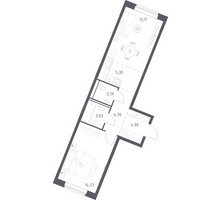 Планировка однокомнатной(квартира) площадью 46.56 квадратных метров в “ЖК Квартал Западный”