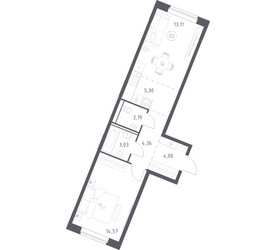Планировка однокомнатной(квартира) площадью 46.56 квадратных метров в ЖК “ЖК Квартал Западный”