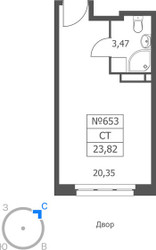 Планировка студии(апартаменты) площадью 23.82 квадратных метров в ЖК “ЖК Волковская 67”