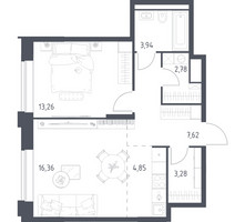 Планировка однокомнатной(квартира) площадью 52.09 квадратных метров в “ЖК Верейская 41”