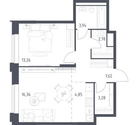 Планировка однокомнатной(квартира) площадью 52.09 квадратных метров в ЖК “ЖК Верейская 41”