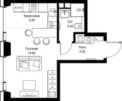 Планировка студии(квартира) площадью 27.67 квадратных метров в “ЖК СЕТ”