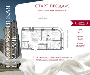 Планировка трехкомнатной(квартира) площадью 86.65 квадратных метров в ЖК “ЖК Преображенская Площадь”