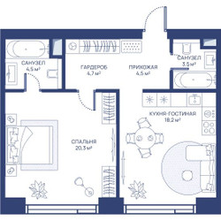 Планировка однокомнатной(квартира) площадью 55.7 квадратных метров в ЖК “ЖК Свет”
