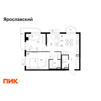 Планировка двухкомнатной(квартира) площадью 64.3 квадратных метров в “ЖК Ярославский”