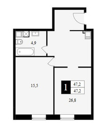 Планировка однокомнатной(квартира) площадью 47.2 квадратных метров в ЖК “ЖК Восточный”